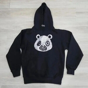 Sun Tees Womens Fleece Glitter Panda Face Streetwear Hoodie Black Silver Small